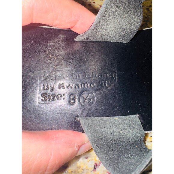 Handcrafted Leather Toe Ring Sandal Kwame B  8.5 Black Brown Sunburst Artsy Boho - Picture 4 of 11